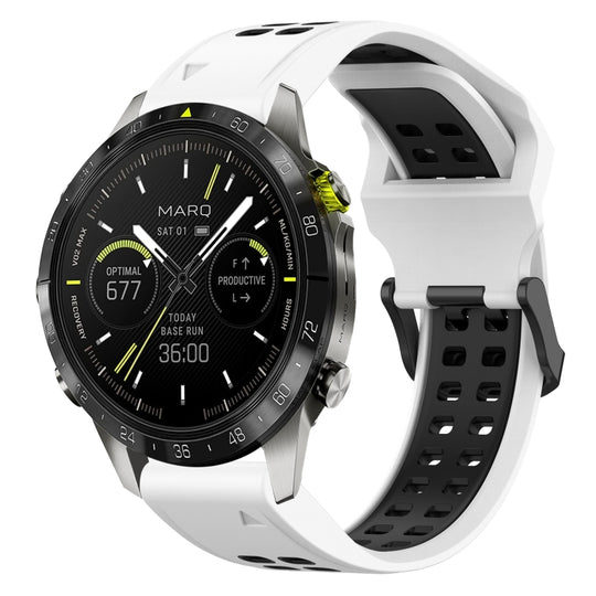 For Garmin MARQ Athlete (Gen 2) Two Color Reverse Buckle 22mm Silicone Watch Band(White+Black)