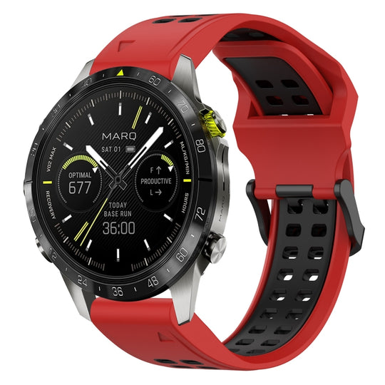 For Garmin MARQ Athlete (Gen 2) Two Color Reverse Buckle 22mm Silicone Watch Band(Red+Black)
