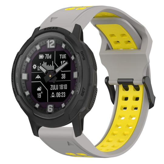 For Garmin Instinct Crossover Two Color Reverse Buckle 22mm Silicone Watch Band(Grey+Yellow)