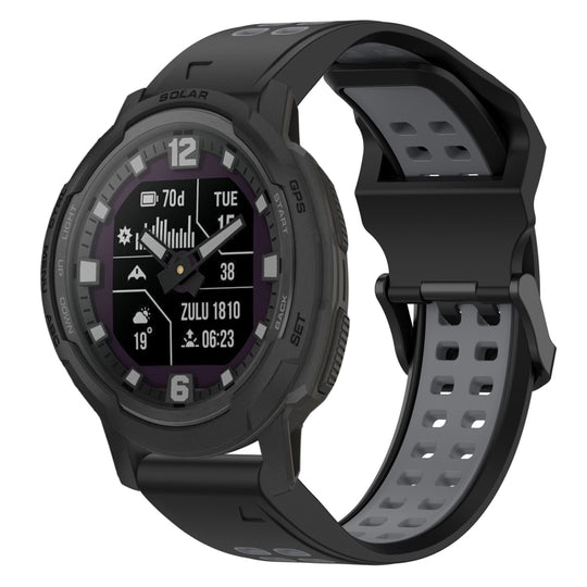 For Garmin Instinct Crossover Solar Two Color Reverse Buckle 22mm Silicone Watch Band(Black+Grey)