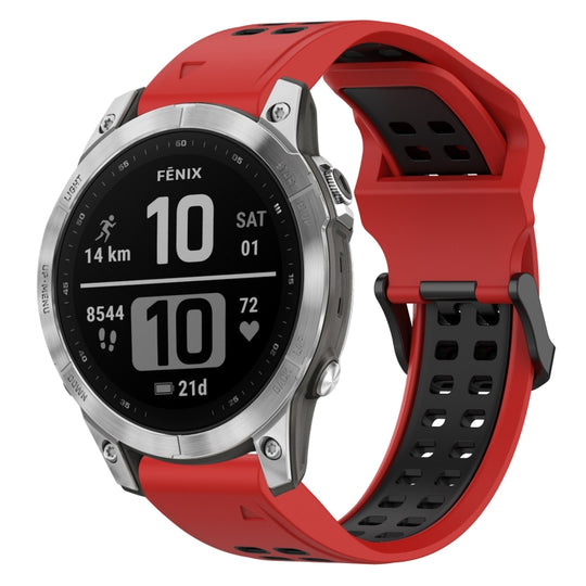 For Garmin Fenix 7 Two Color Reverse Buckle 22mm Silicone Watch Band(Red+Black)