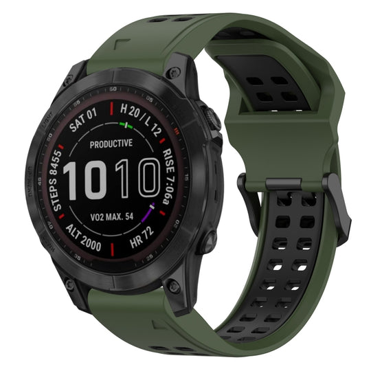 For Garmin Fenix 7 Sapphire Solar Two Color Reverse Buckle 22mm Silicone Watch Band(Army Green+Black)