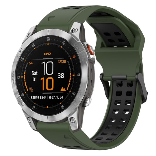 For Garmin EPIX Gen 2 Two Color Reverse Buckle 22mm Silicone Watch Band(Army Green+Black)
