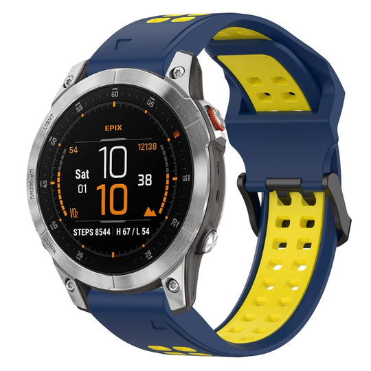 For Garmin EPIX Gen 2 Two Color Reverse Buckle 22mm Silicone Watch Band(Blue+Yellow)