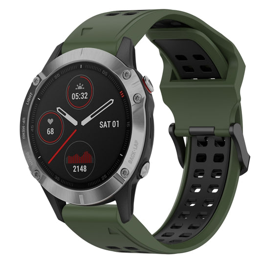 For Garmin Fenix 6 Two Color Reverse Buckle 22mm Silicone Watch Band(Army Green+Black)