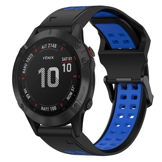 For Garmin Fenix 6 Pro Two Color Reverse Buckle 22mm Silicone Watch Band(Black+Blue)
