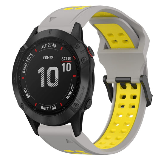 For Garmin Fenix 6 Pro Two Color Reverse Buckle 22mm Silicone Watch Band(Grey+Yellow)