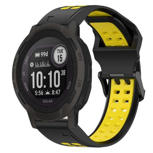 For Garmin Instinct 2 Two Color Reverse Buckle 22mm Silicone Watch Band(Black+Yellow)