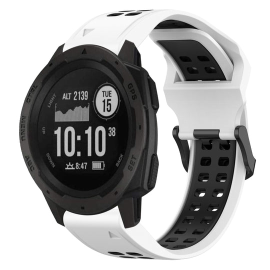 For Garmin Instinct Two Color Reverse Buckle 22mm Silicone Watch Band(White+Black)