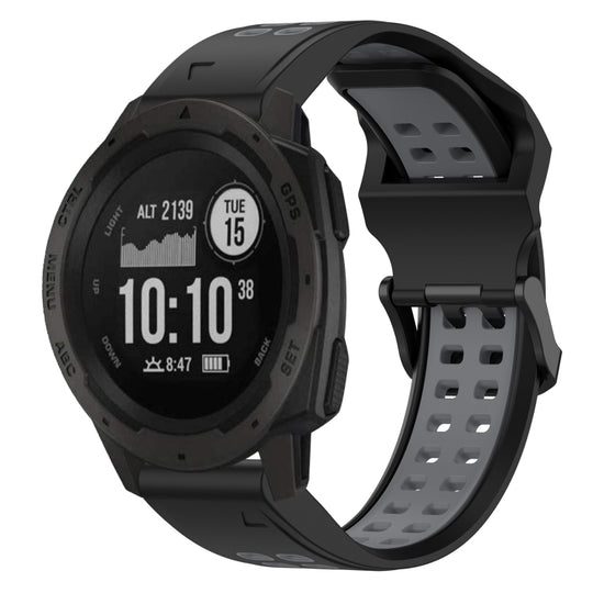 For Garmin Instinct Two Color Reverse Buckle 22mm Silicone Watch Band(Black+Grey)