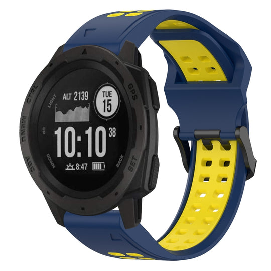 For Garmin Instinct Two Color Reverse Buckle 22mm Silicone Watch Band(Blue+Yellow)
