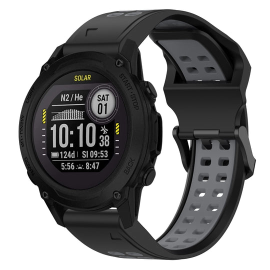 For Garmin Descent G1 Two Color Reverse Buckle 22mm Silicone Watch Band(Black+Grey)
