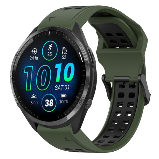 For Garmin Forerunner 965 Two Color Reverse Buckle 22mm Silicone Watch Band(Army Green+Black)