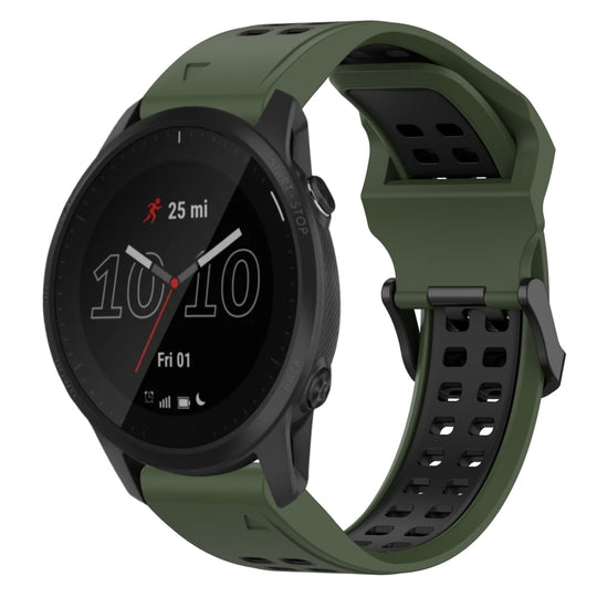 For Garmin Forerunner 945 Two Color Reverse Buckle 22mm Silicone Watch Band(Army Green+Black)