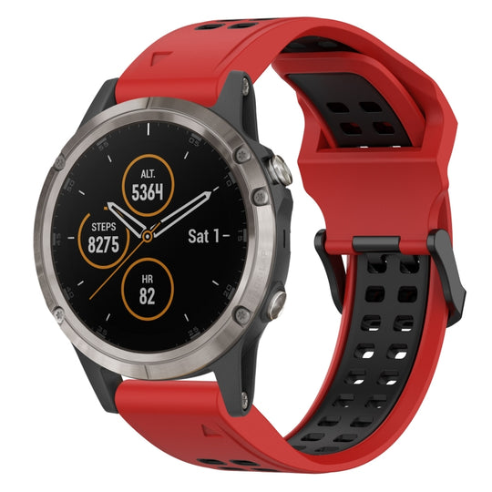 For Garmin Fenix 5 Plus Two Color Reverse Buckle 22mm Silicone Watch Band(Red+Black)