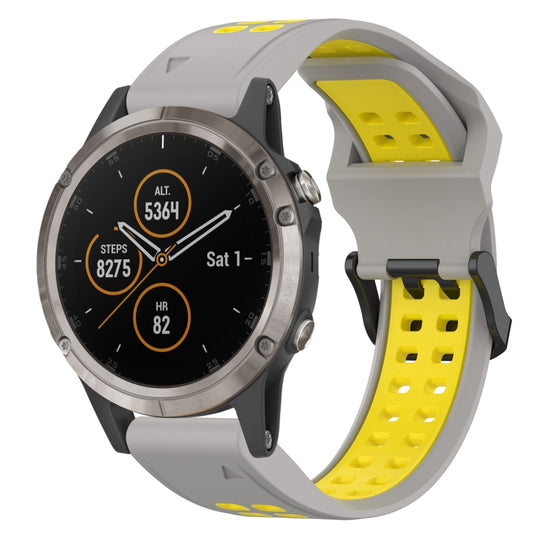 For Garmin Fenix 5 Plus Two Color Reverse Buckle 22mm Silicone Watch Band(Grey+Yellow)