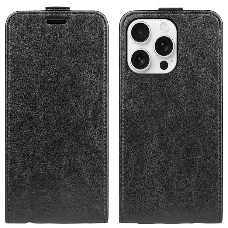 For iPhone 16 Pro R64 Texture Single Vertical Flip Leather Phone Case(Black) by buy2fix