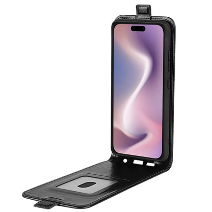 For iPhone 16 Plus R64 Texture Single Vertical Flip Leather Phone Case(Black) - iPhone 16 Plus Cases by buy2fix | Online Shopping UK | buy2fix