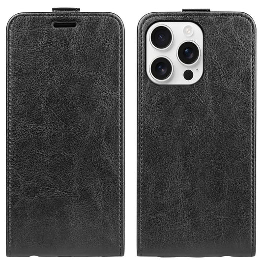 For iPhone 16 Pro Max R64 Texture Single Vertical Flip Leather Phone Case(Black) by buy2fix