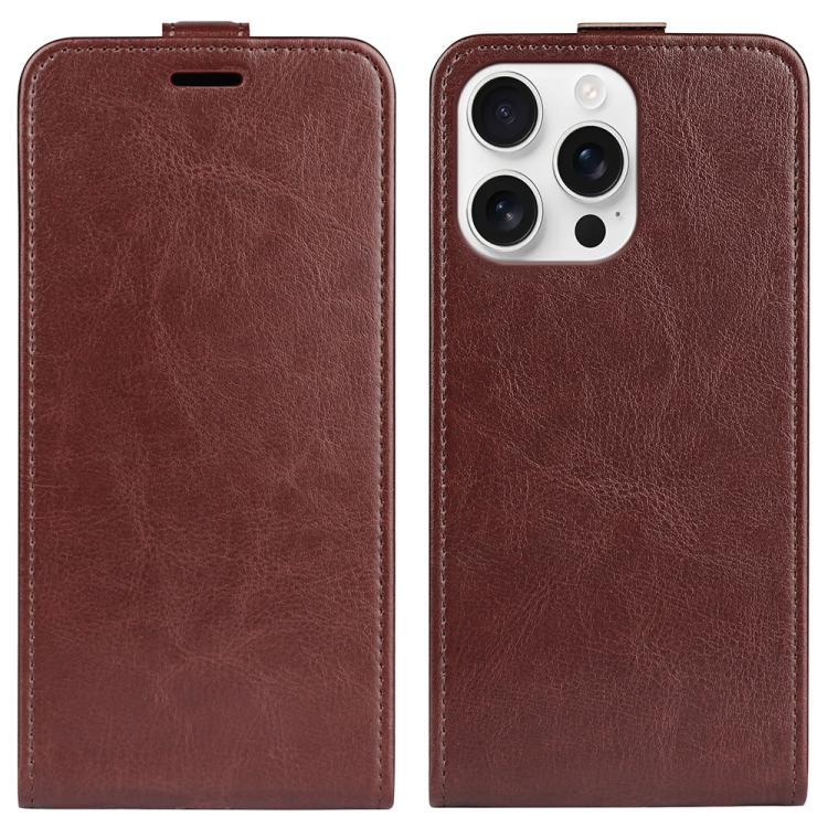 For iPhone 16 Pro Max R64 Texture Single Vertical Flip Leather Phone Case(Brown) by buy2fix