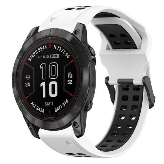 For Garmin Fenix 7X Pro 51mm Two Color Reverse Buckle 26mm Silicone Watch Band(White+Black)