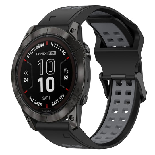 For Garmin Fenix 7X Pro 51mm Two Color Reverse Buckle 26mm Silicone Watch Band(Black+Grey)