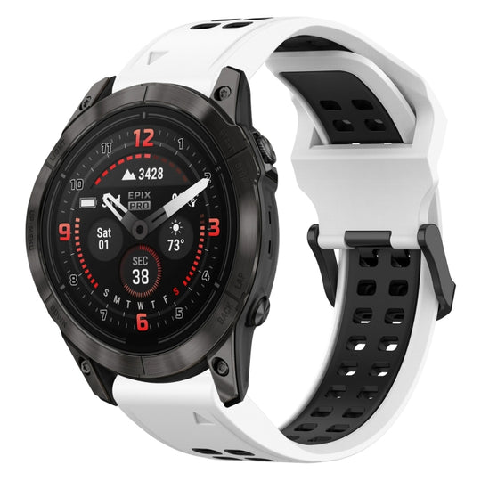 For Garmin Epix Pro 51mm Two Color Reverse Buckle 26mm Silicone Watch Band(White+Black)