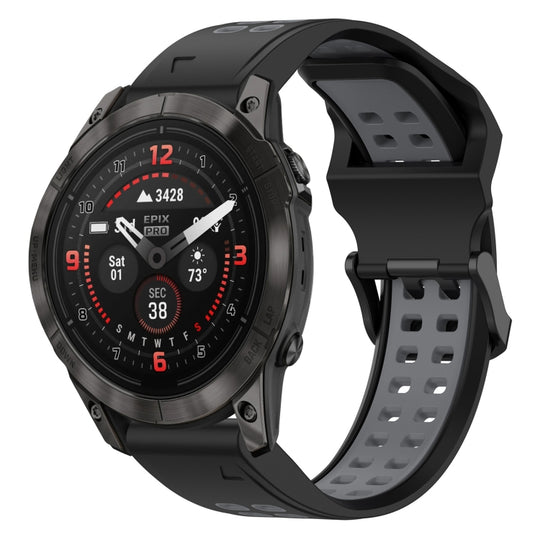 For Garmin Epix Pro 51mm Two Color Reverse Buckle 26mm Silicone Watch Band(Black+Grey)