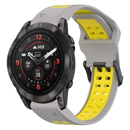For Garmin Epix Pro 51mm Two Color Reverse Buckle 26mm Silicone Watch Band(Grey+Yellow)