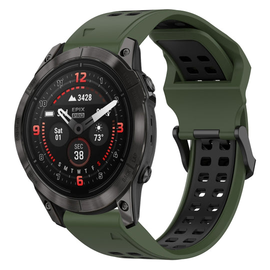 For Garmin Epix Pro 51mm Two Color Reverse Buckle 26mm Silicone Watch Band(Army Green+Black)