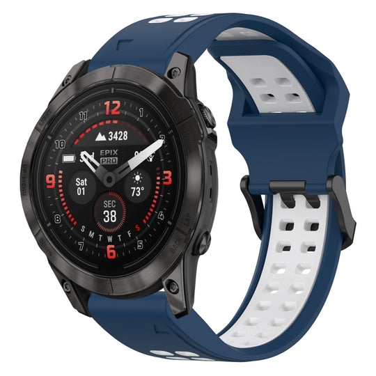 For Garmin Epix Pro 51mm Two Color Reverse Buckle 26mm Silicone Watch Band(Blue+White)