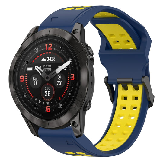 For Garmin Epix Pro 51mm Two Color Reverse Buckle 26mm Silicone Watch Band(Blue+Yellow)