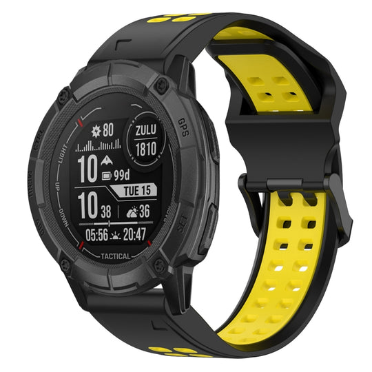For Garmin Instinct 2X Solar Two Color Reverse Buckle 26mm Silicone Watch Band(Black+Yellow)