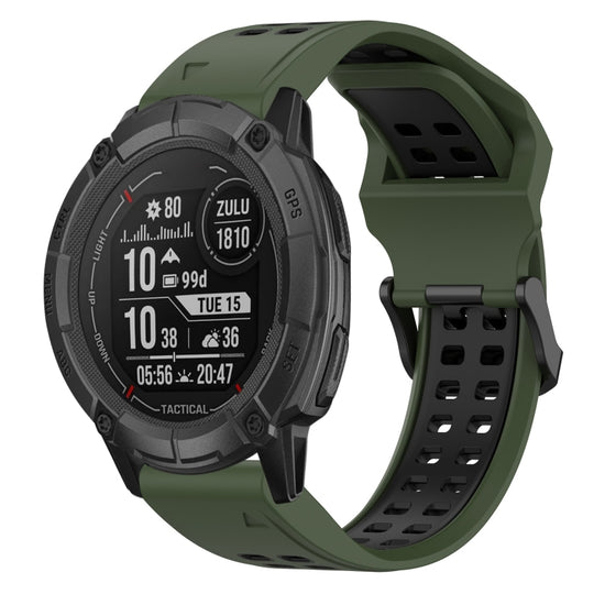 For Garmin Instinct 2X Solar Two Color Reverse Buckle 26mm Silicone Watch Band(Army Green+Black)