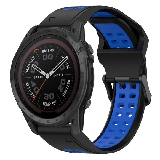 For Garmin TACTIX 7 Pro Two Color Reverse Buckle 26mm Silicone Watch Band(Black+Blue)