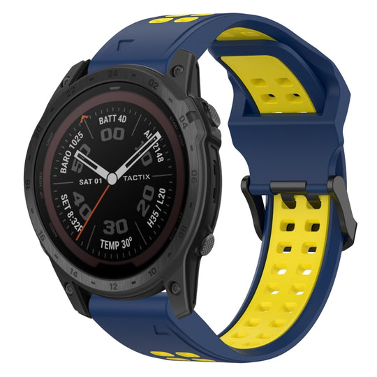 For Garmin TACTIX 7 Pro Two Color Reverse Buckle 26mm Silicone Watch Band(Blue+Yellow)