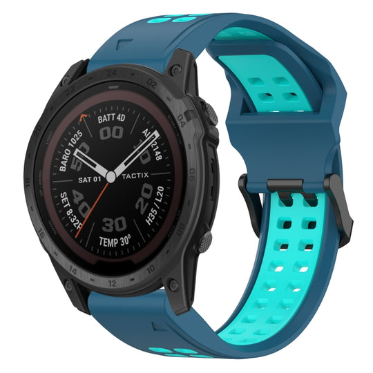 For Garmin TACTIX 7 Pro Two Color Reverse Buckle 26mm Silicone Watch Band(Blue+Water Duck)