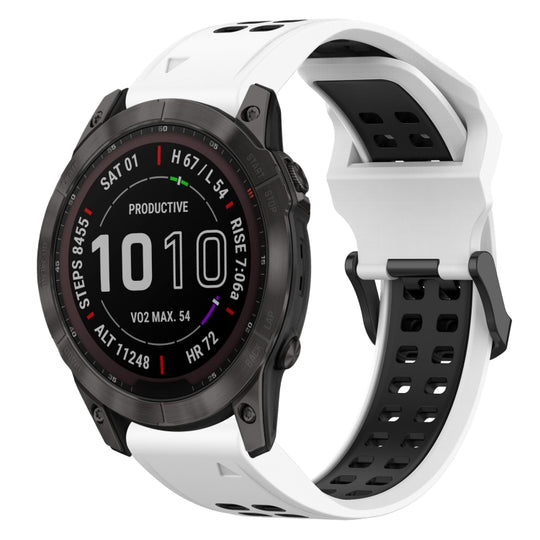 For Garmin Fenix 7X Two Color Reverse Buckle 26mm Silicone Watch Band(White+Black)