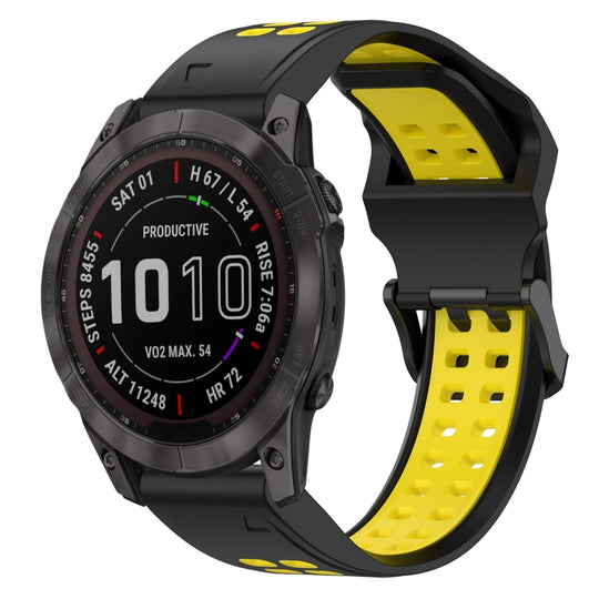 For Garmin Fenix 7X Two Color Reverse Buckle 26mm Silicone Watch Band(Black+Yellow)