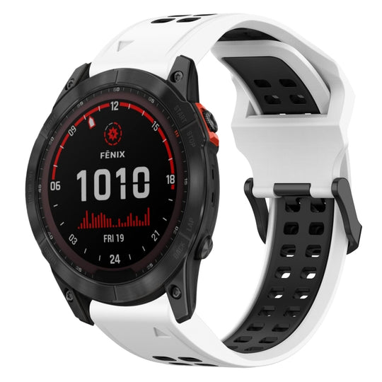 For Garmin Fenix 7X Solar Two Color Reverse Buckle 26mm Silicone Watch Band(White+Black)