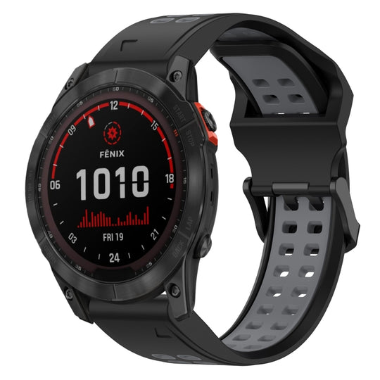 For Garmin Fenix 7X Solar Two Color Reverse Buckle 26mm Silicone Watch Band(Black+Grey)