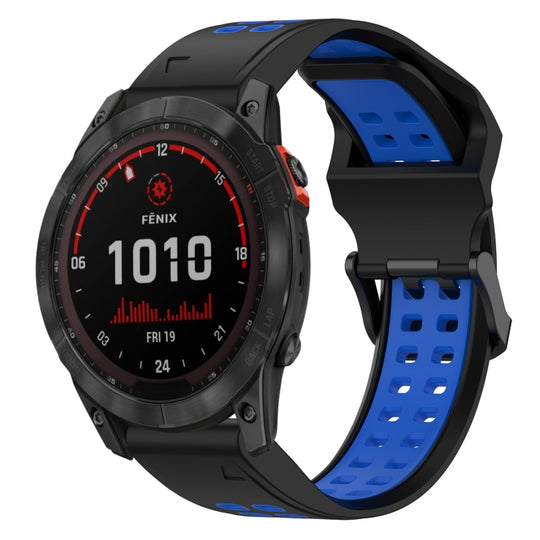 For Garmin Fenix 7X Solar Two Color Reverse Buckle 26mm Silicone Watch Band(Black+Blue)
