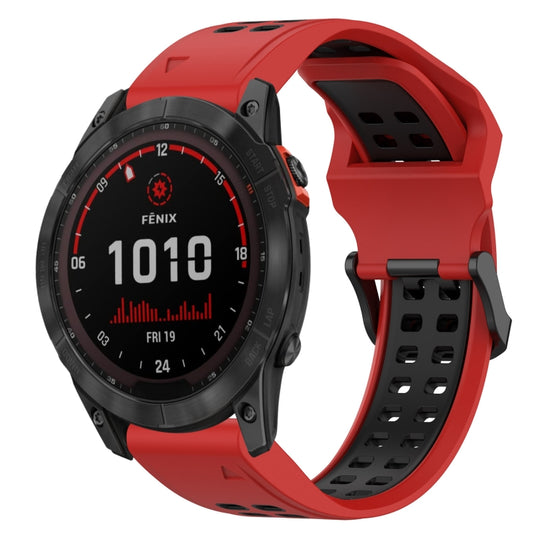 For Garmin Fenix 7X Solar Two Color Reverse Buckle 26mm Silicone Watch Band(Red+Black)