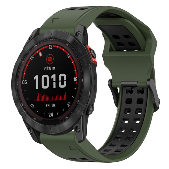 For Garmin Fenix 7X Solar Two Color Reverse Buckle 26mm Silicone Watch Band(Army Green+Black)