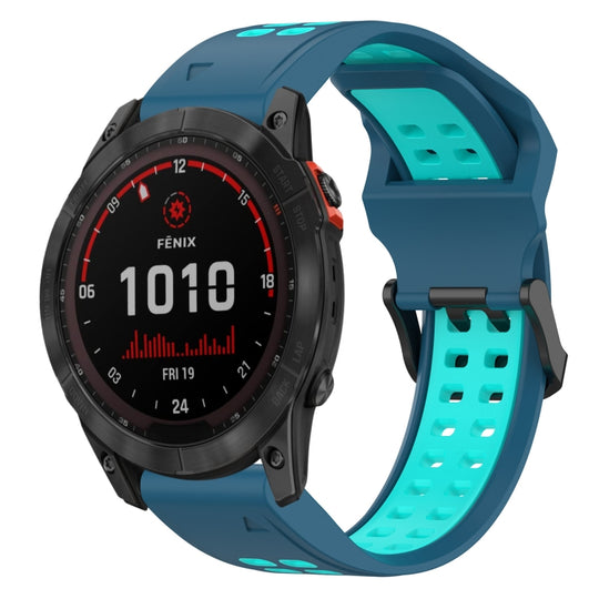 For Garmin Fenix 7X Solar Two Color Reverse Buckle 26mm Silicone Watch Band(Blue+Water Duck)