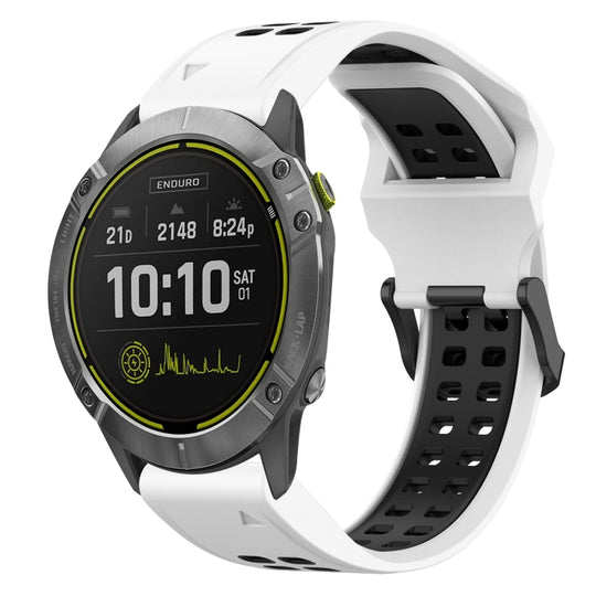 For Garmin Enduro Two Color Reverse Buckle 26mm Silicone Watch Band(White+Black)