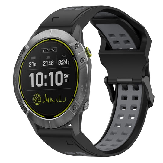 For Garmin Enduro Two Color Reverse Buckle 26mm Silicone Watch Band(Black+Grey)