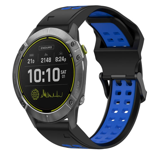 For Garmin Enduro Two Color Reverse Buckle 26mm Silicone Watch Band(Black+Blue)