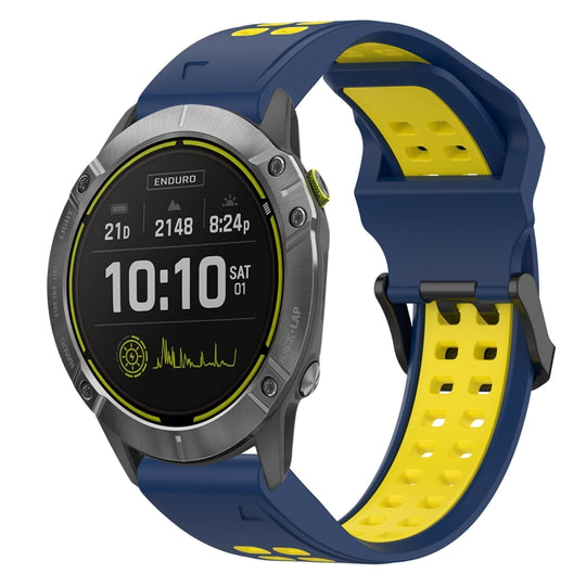 For Garmin Enduro Two Color Reverse Buckle 26mm Silicone Watch Band(Blue+Yellow)