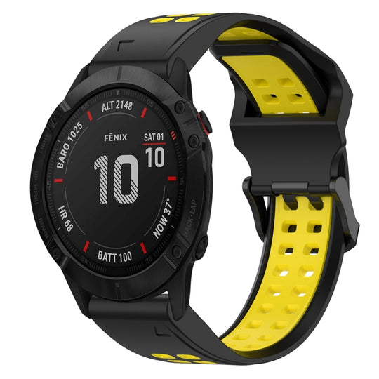 For Garmin Fenix 6X Two Color Reverse Buckle 26mm Silicone Watch Band(Black+Yellow)